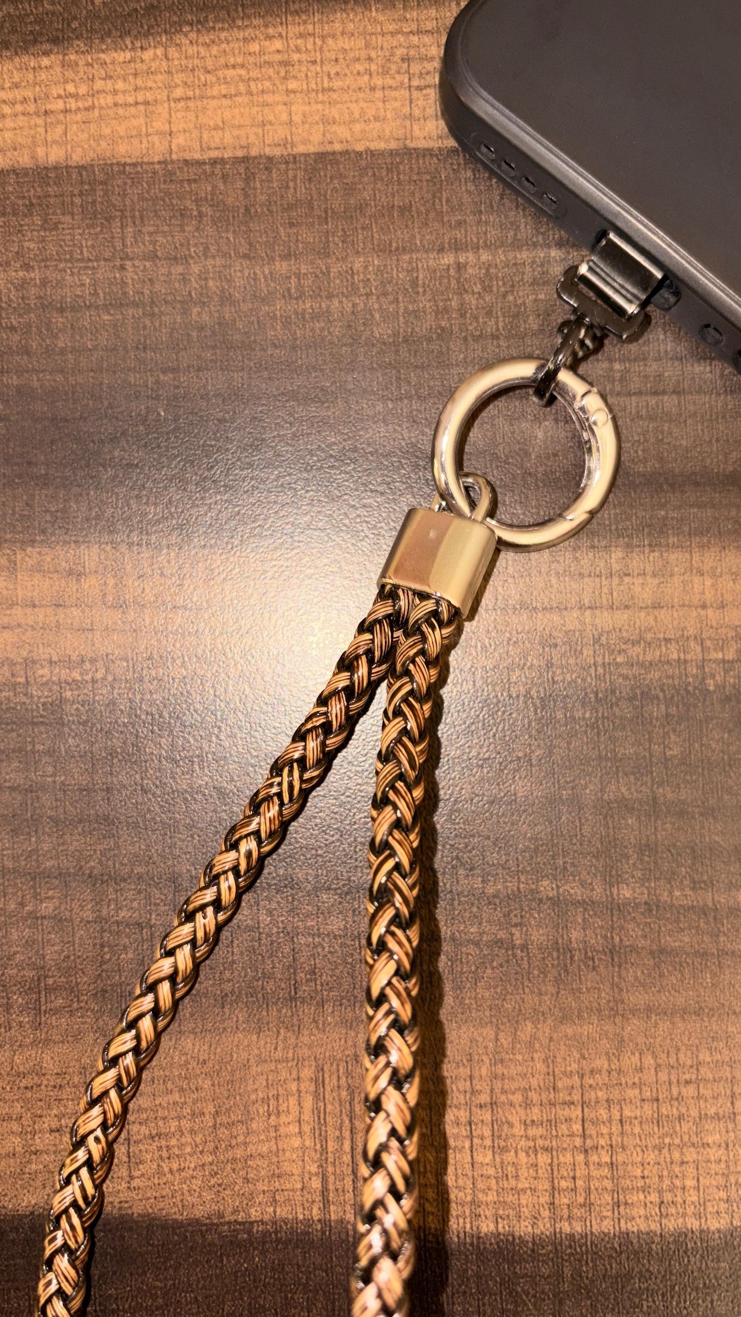 Tan Braided Leather Wrist Lanyard