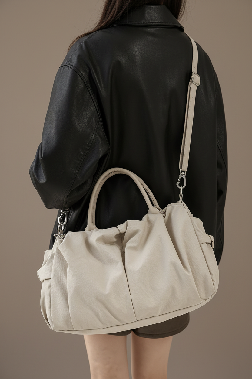 Beige Bag Shoulder Crop