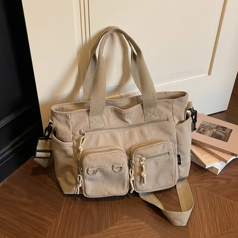 Corduroy large women Shoulder bag