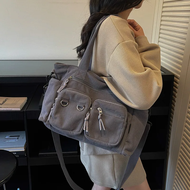 Corduroy large women Shoulder bag