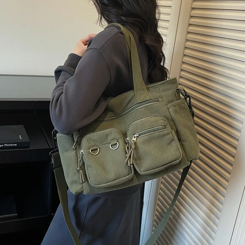 Corduroy large women Shoulder bag